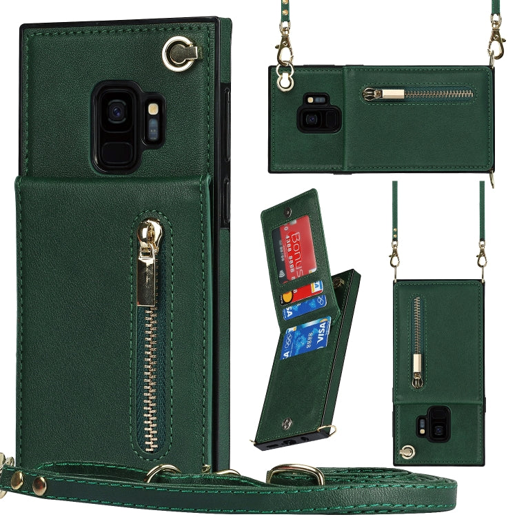 For Samsung Galaxy S9 Cross-body Zipper Square TPU+PU Back Cover Case with Holder & Card Slots & Wallet & Strap