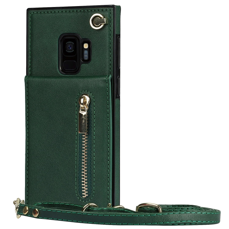 For Samsung Galaxy S9 Cross-body Zipper Square TPU+PU Back Cover Case with Holder & Card Slots & Wallet & Strap