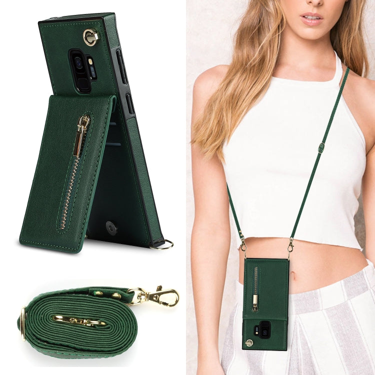 For Samsung Galaxy S9 Cross-body Zipper Square TPU+PU Back Cover Case with Holder & Card Slots & Wallet & Strap