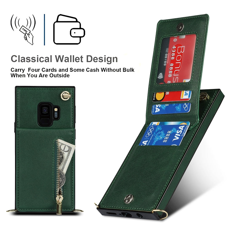 For Samsung Galaxy S9 Cross-body Zipper Square TPU+PU Back Cover Case with Holder & Card Slots & Wallet & Strap