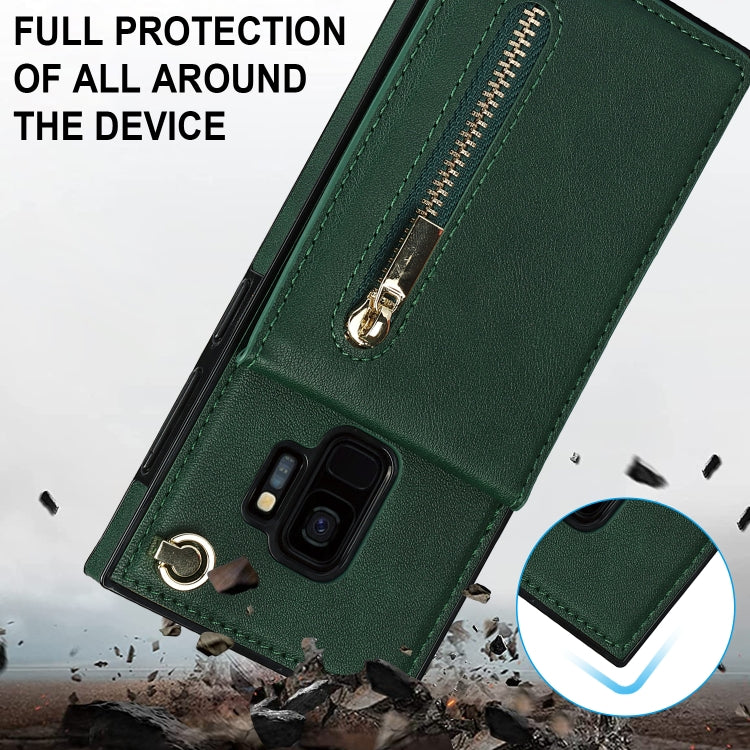 For Samsung Galaxy S9 Cross-body Zipper Square TPU+PU Back Cover Case with Holder & Card Slots & Wallet & Strap