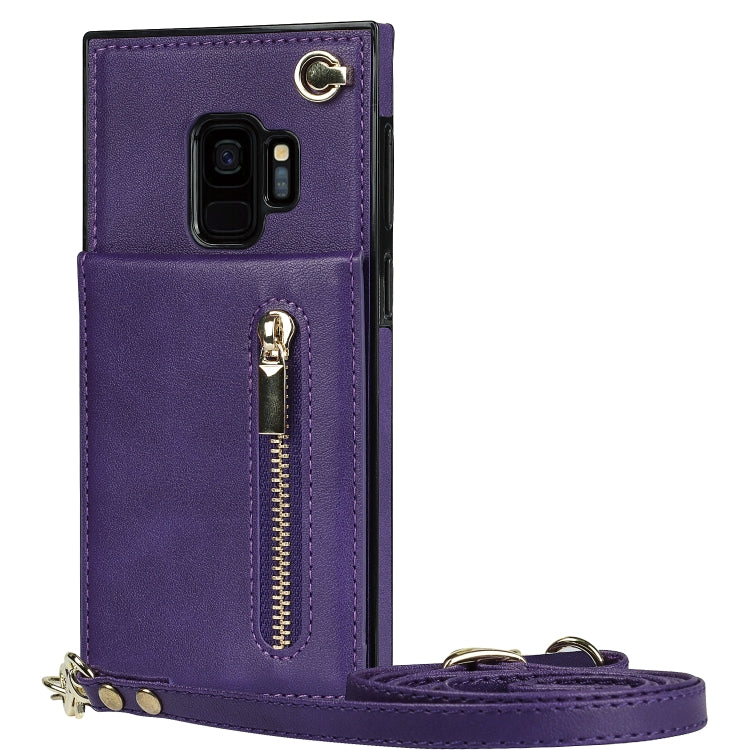For Samsung Galaxy S9 Cross-body Zipper Square TPU+PU Back Cover Case with Holder & Card Slots & Wallet & Strap