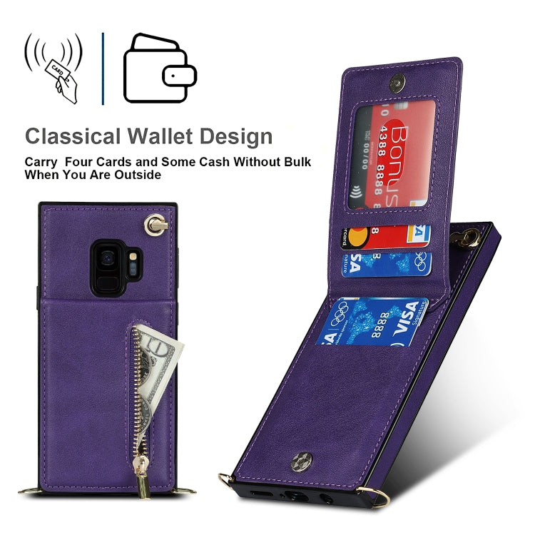 For Samsung Galaxy S9 Cross-body Zipper Square TPU+PU Back Cover Case with Holder & Card Slots & Wallet & Strap