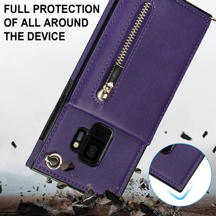 For Samsung Galaxy S9 Cross-body Zipper Square TPU+PU Back Cover Case with Holder & Card Slots & Wallet & Strap