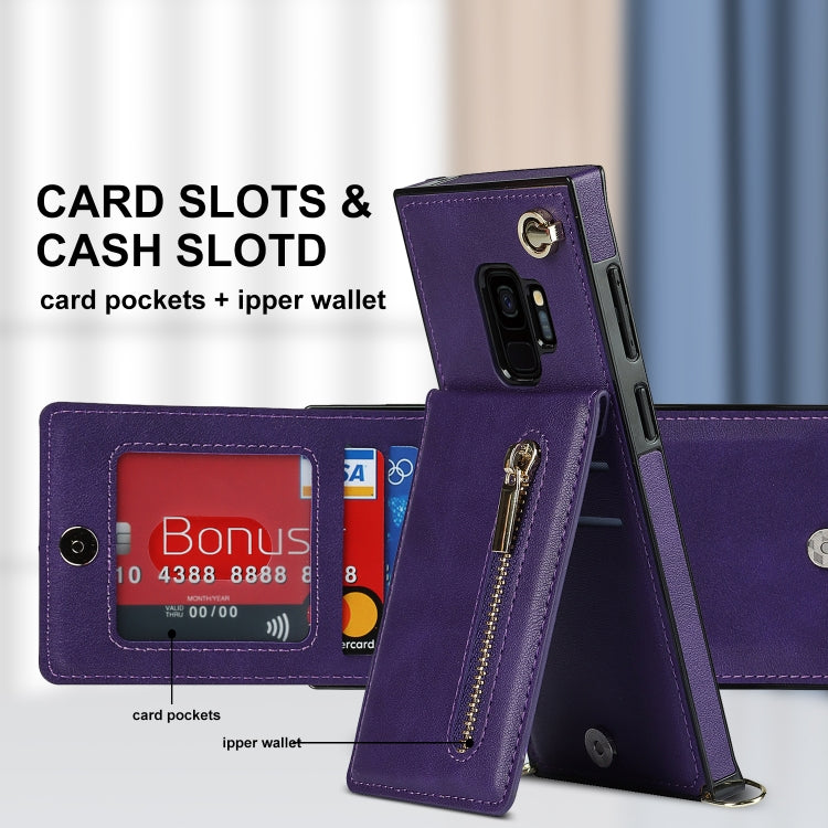 For Samsung Galaxy S9 Cross-body Zipper Square TPU+PU Back Cover Case with Holder & Card Slots & Wallet & Strap