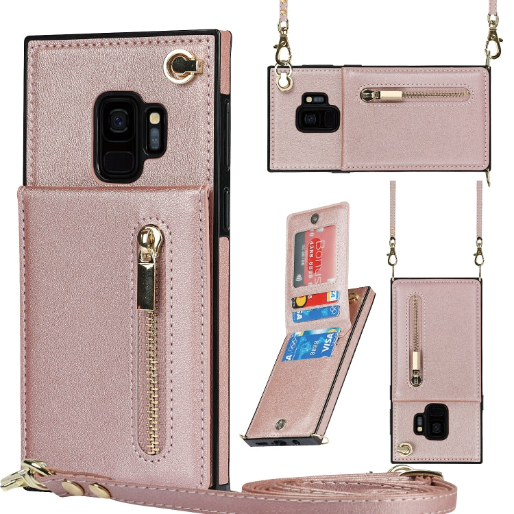 For Samsung Galaxy S9 Cross-body Zipper Square TPU+PU Back Cover Case with Holder & Card Slots & Wallet & Strap
