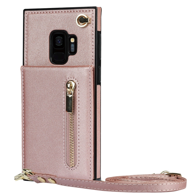 For Samsung Galaxy S9 Cross-body Zipper Square TPU+PU Back Cover Case with Holder & Card Slots & Wallet & Strap