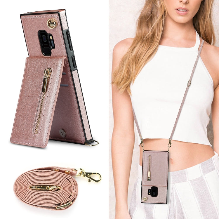 For Samsung Galaxy S9 Cross-body Zipper Square TPU+PU Back Cover Case with Holder & Card Slots & Wallet & Strap