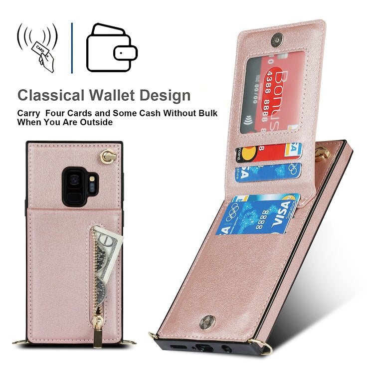 For Samsung Galaxy S9 Cross-body Zipper Square TPU+PU Back Cover Case with Holder & Card Slots & Wallet & Strap