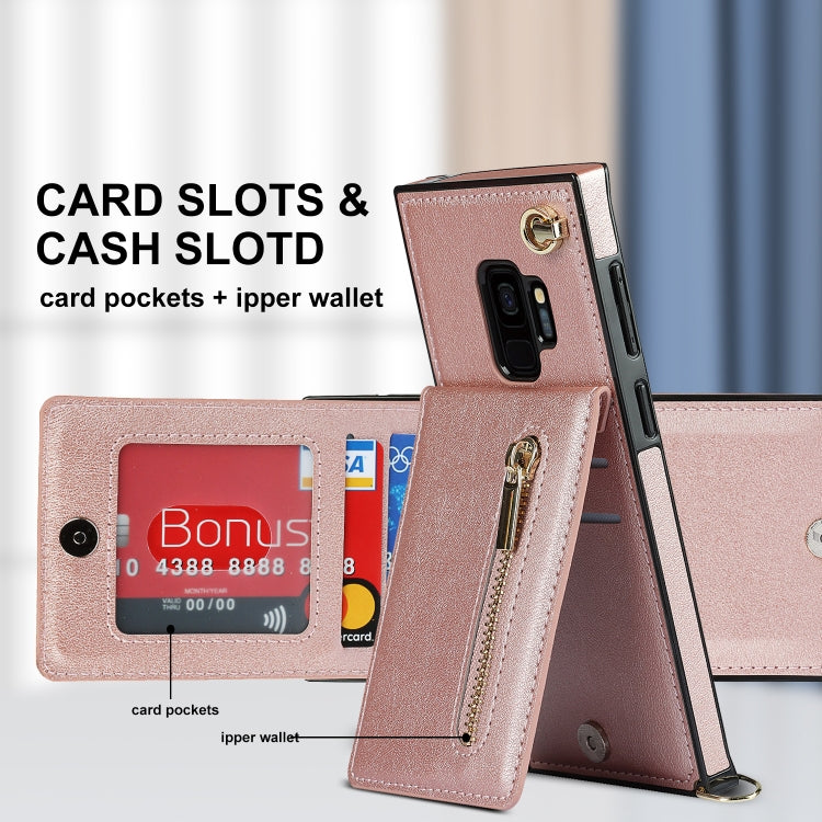 For Samsung Galaxy S9 Cross-body Zipper Square TPU+PU Back Cover Case with Holder & Card Slots & Wallet & Strap