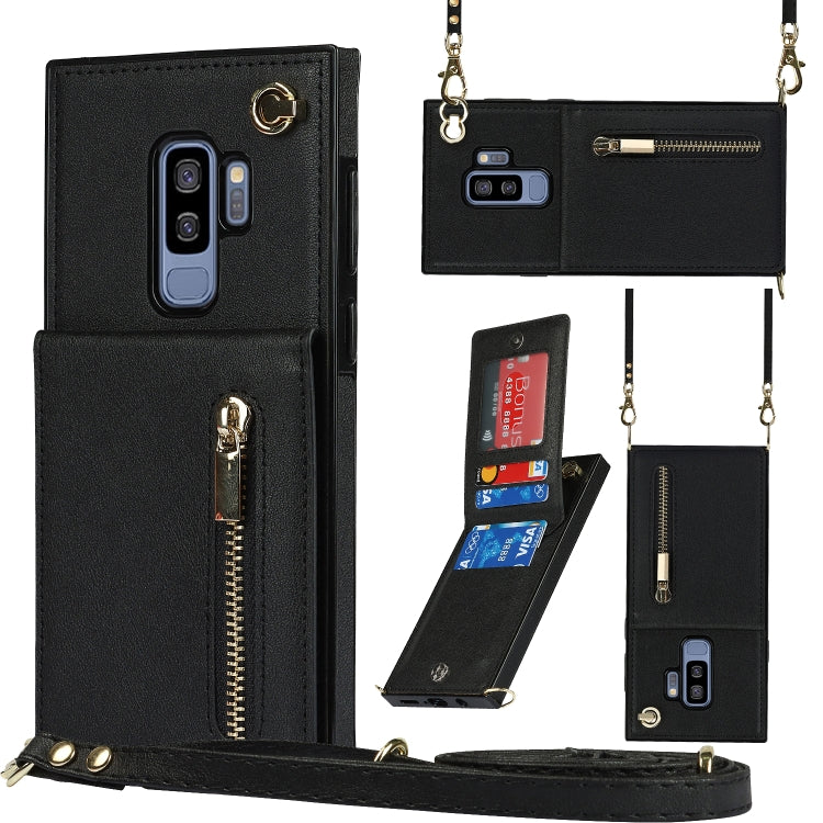 For Samsung Galaxy S9 Plus Cross-body Zipper Square TPU+PU Back Cover Case with Holder & Card Slots & Wallet & Strap