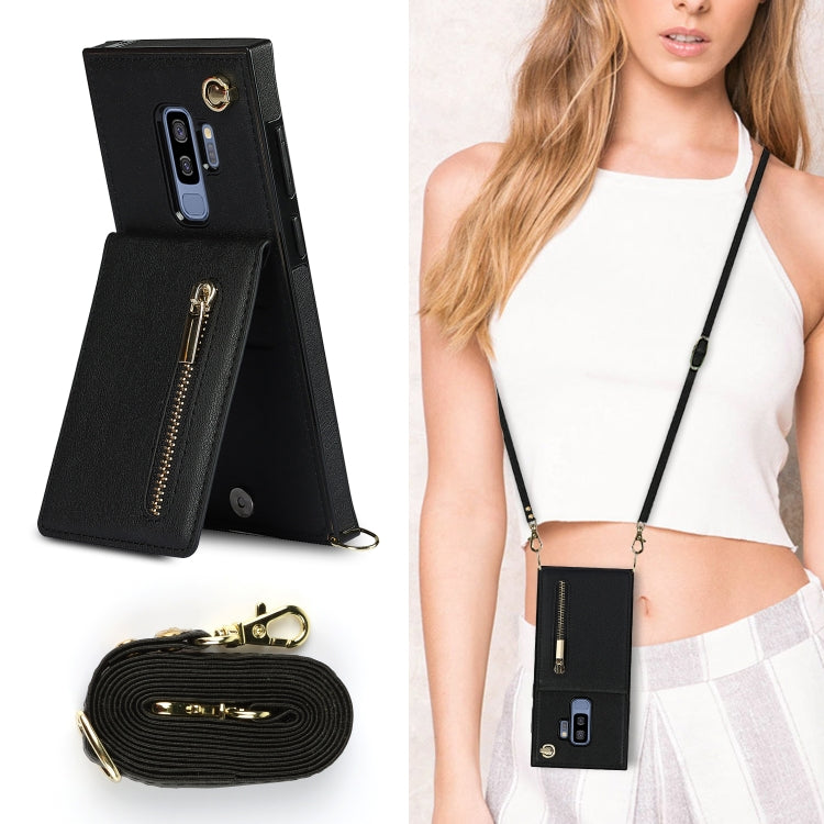 For Samsung Galaxy S9 Plus Cross-body Zipper Square TPU+PU Back Cover Case with Holder & Card Slots & Wallet & Strap