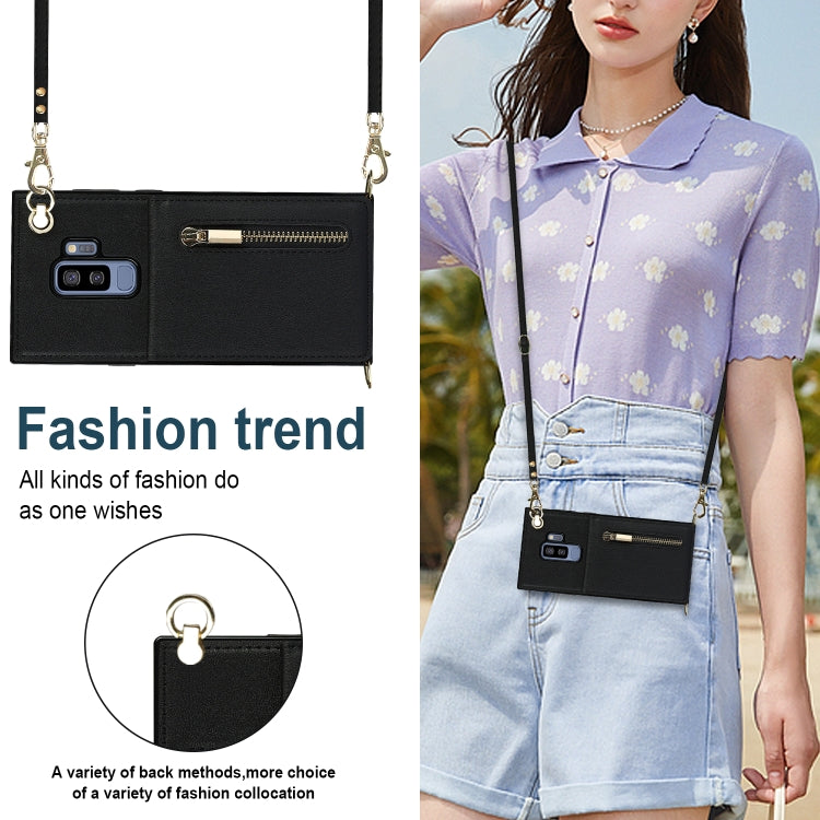 For Samsung Galaxy S9 Plus Cross-body Zipper Square TPU+PU Back Cover Case with Holder & Card Slots & Wallet & Strap