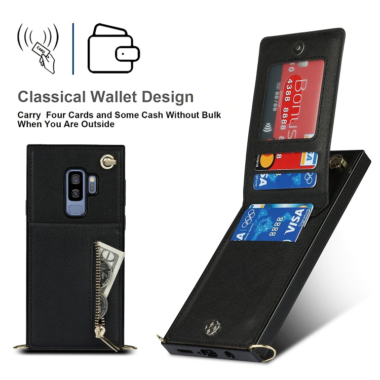 For Samsung Galaxy S9 Plus Cross-body Zipper Square TPU+PU Back Cover Case with Holder & Card Slots & Wallet & Strap