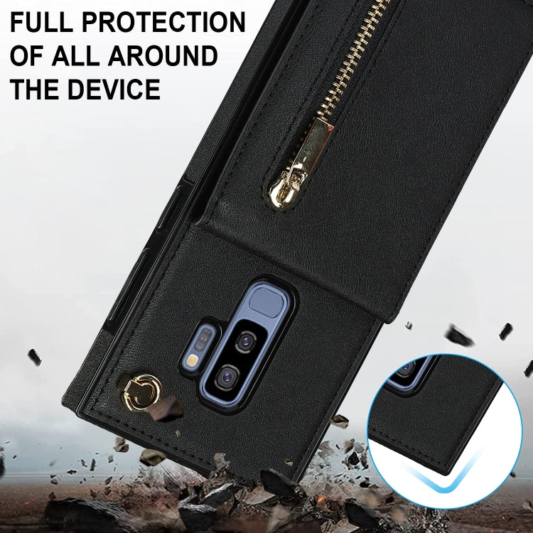 For Samsung Galaxy S9 Plus Cross-body Zipper Square TPU+PU Back Cover Case with Holder & Card Slots & Wallet & Strap