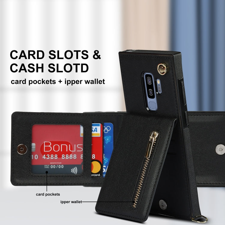 For Samsung Galaxy S9 Plus Cross-body Zipper Square TPU+PU Back Cover Case with Holder & Card Slots & Wallet & Strap
