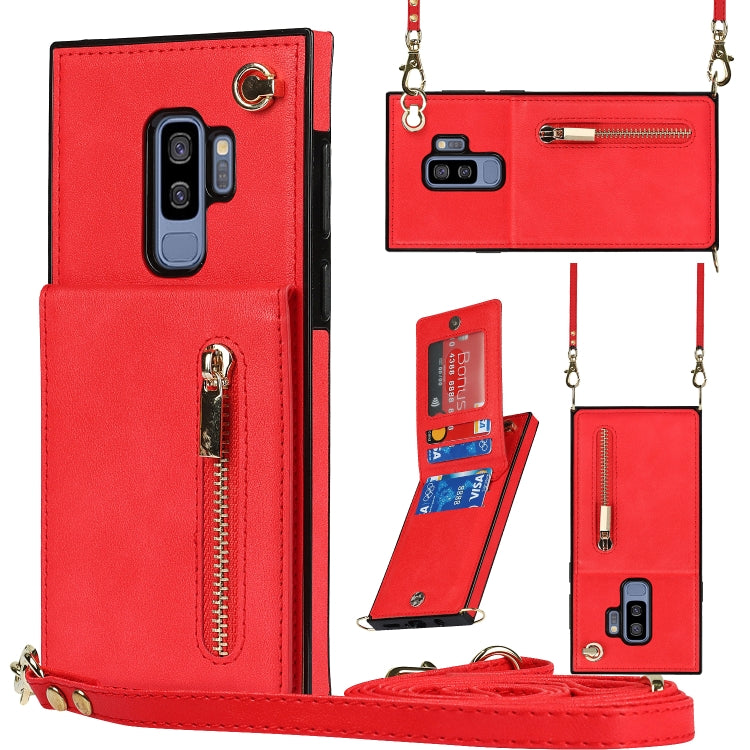 For Samsung Galaxy S9 Plus Cross-body Zipper Square TPU+PU Back Cover Case with Holder & Card Slots & Wallet & Strap