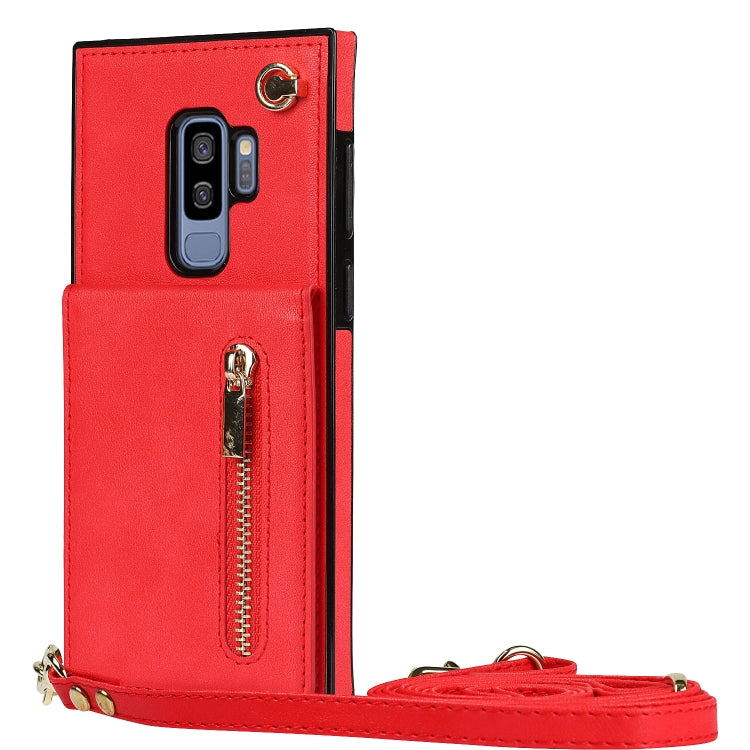 For Samsung Galaxy S9 Plus Cross-body Zipper Square TPU+PU Back Cover Case with Holder & Card Slots & Wallet & Strap