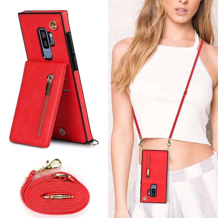 For Samsung Galaxy S9 Plus Cross-body Zipper Square TPU+PU Back Cover Case with Holder & Card Slots & Wallet & Strap