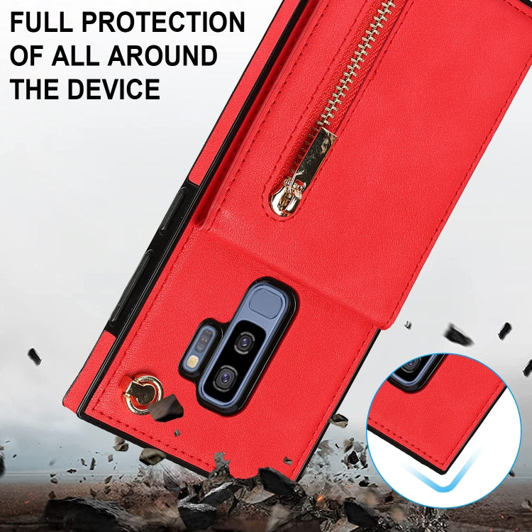 For Samsung Galaxy S9 Plus Cross-body Zipper Square TPU+PU Back Cover Case with Holder & Card Slots & Wallet & Strap