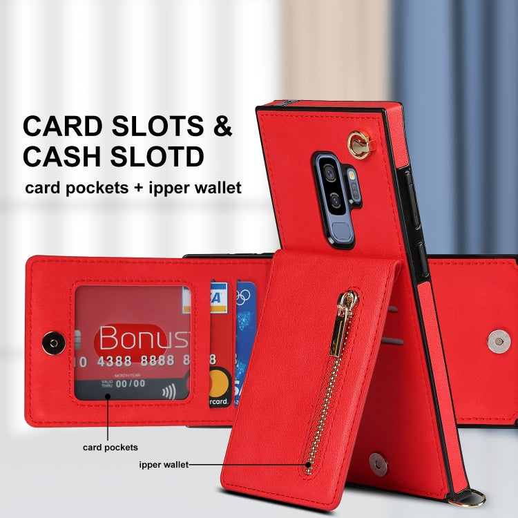 For Samsung Galaxy S9 Plus Cross-body Zipper Square TPU+PU Back Cover Case with Holder & Card Slots & Wallet & Strap