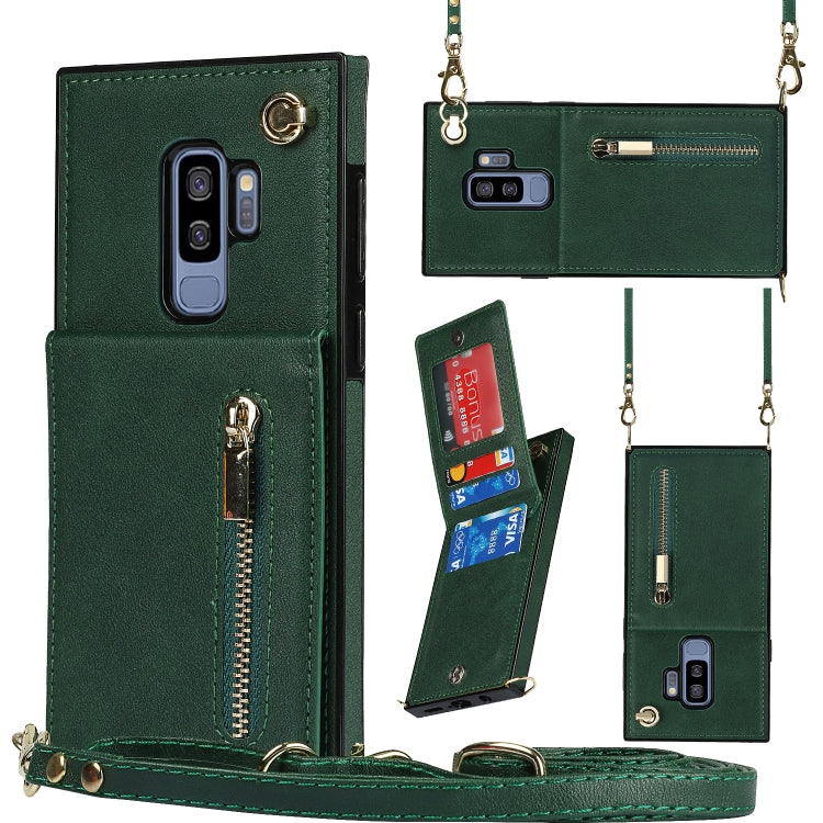 For Samsung Galaxy S9 Plus Cross-body Zipper Square TPU+PU Back Cover Case with Holder & Card Slots & Wallet & Strap