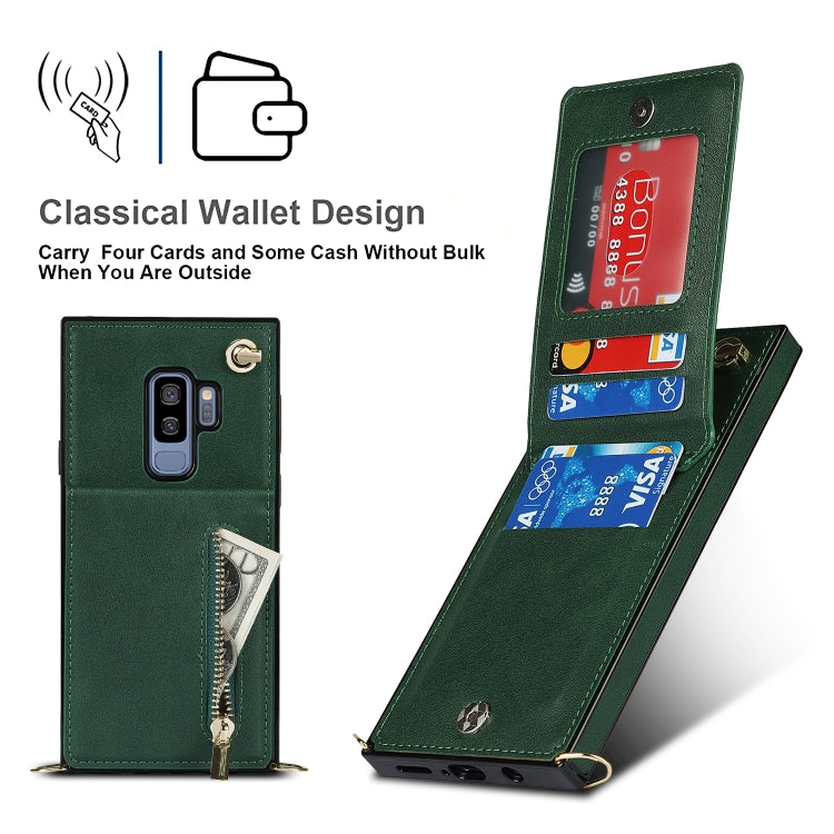 For Samsung Galaxy S9 Plus Cross-body Zipper Square TPU+PU Back Cover Case with Holder & Card Slots & Wallet & Strap