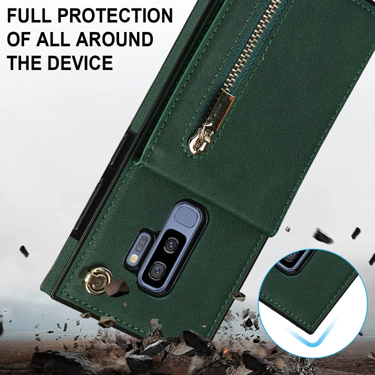 For Samsung Galaxy S9 Plus Cross-body Zipper Square TPU+PU Back Cover Case with Holder & Card Slots & Wallet & Strap