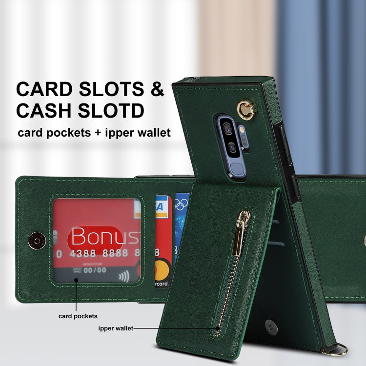 For Samsung Galaxy S9 Plus Cross-body Zipper Square TPU+PU Back Cover Case with Holder & Card Slots & Wallet & Strap