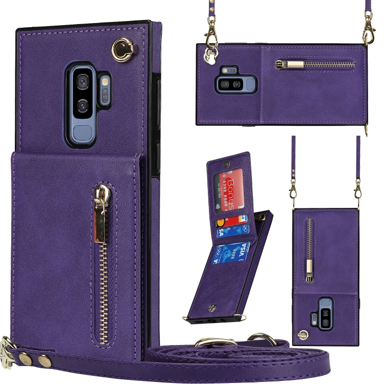 For Samsung Galaxy S9 Plus Cross-body Zipper Square TPU+PU Back Cover Case with Holder & Card Slots & Wallet & Strap