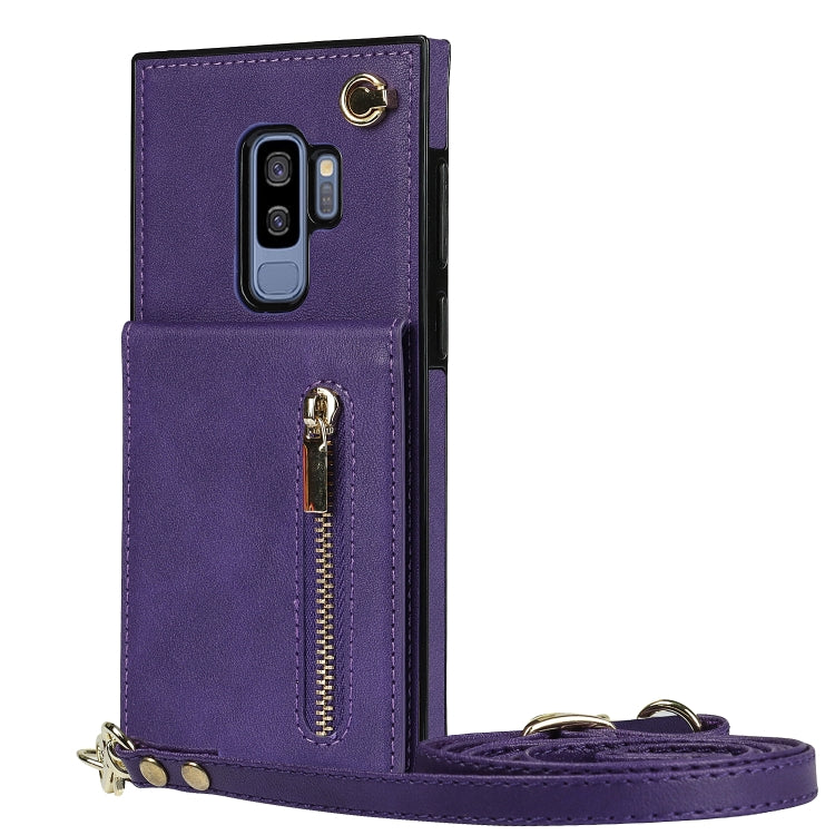 For Samsung Galaxy S9 Plus Cross-body Zipper Square TPU+PU Back Cover Case with Holder & Card Slots & Wallet & Strap