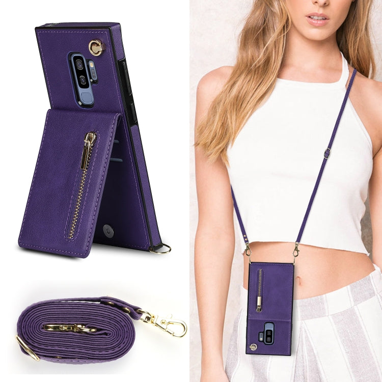 For Samsung Galaxy S9 Plus Cross-body Zipper Square TPU+PU Back Cover Case with Holder & Card Slots & Wallet & Strap