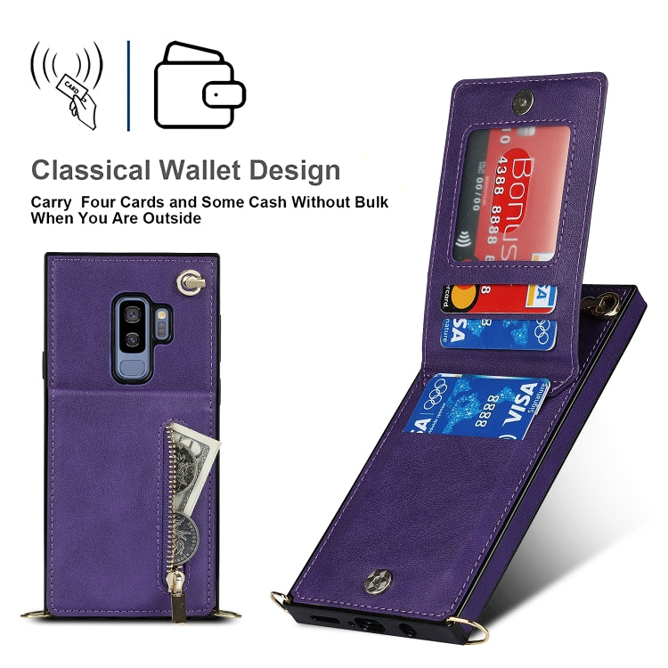 For Samsung Galaxy S9 Plus Cross-body Zipper Square TPU+PU Back Cover Case with Holder & Card Slots & Wallet & Strap