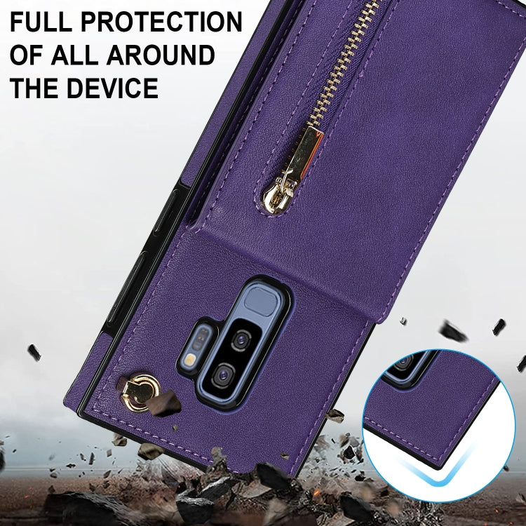For Samsung Galaxy S9 Plus Cross-body Zipper Square TPU+PU Back Cover Case with Holder & Card Slots & Wallet & Strap