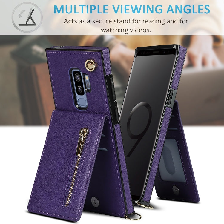For Samsung Galaxy S9 Plus Cross-body Zipper Square TPU+PU Back Cover Case with Holder & Card Slots & Wallet & Strap