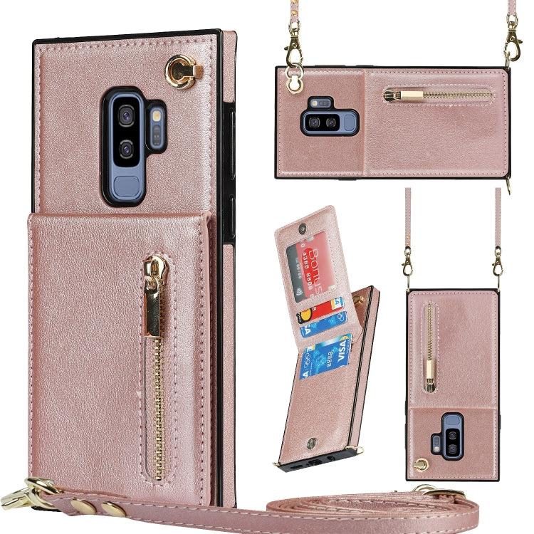 For Samsung Galaxy S9 Plus Cross-body Zipper Square TPU+PU Back Cover Case with Holder & Card Slots & Wallet & Strap