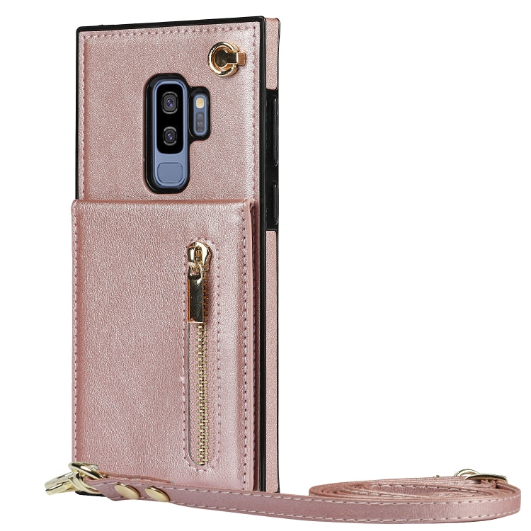 For Samsung Galaxy S9 Plus Cross-body Zipper Square TPU+PU Back Cover Case with Holder & Card Slots & Wallet & Strap