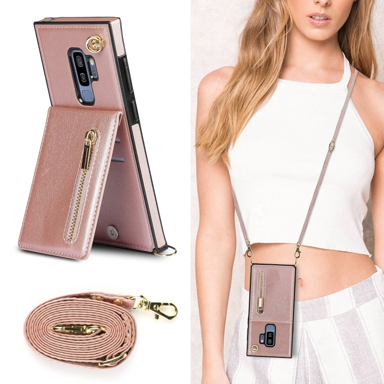 For Samsung Galaxy S9 Plus Cross-body Zipper Square TPU+PU Back Cover Case with Holder & Card Slots & Wallet & Strap