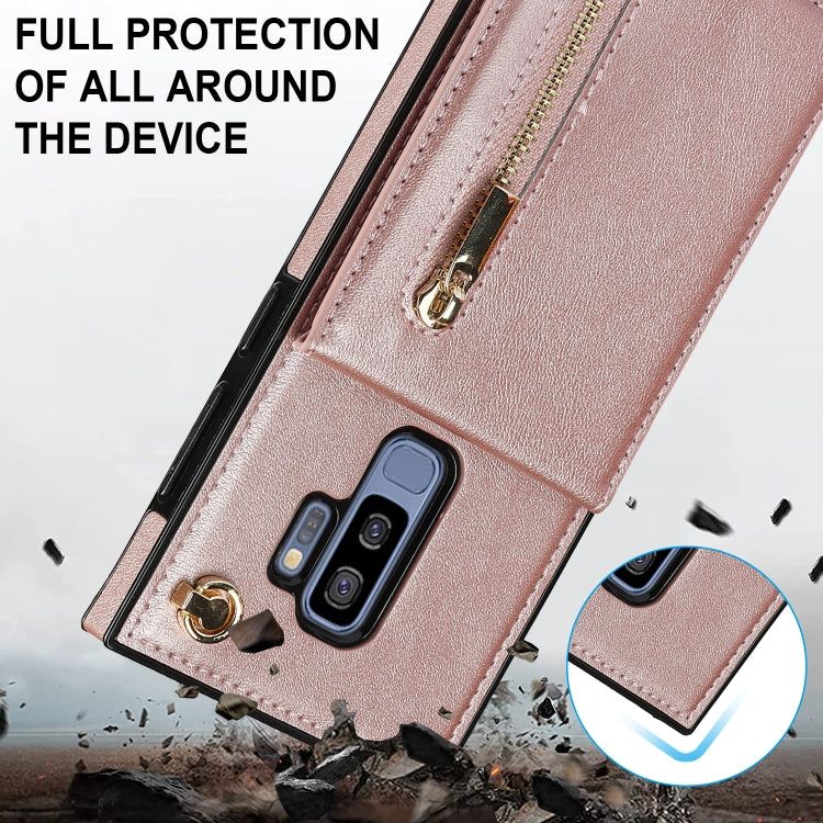 For Samsung Galaxy S9 Plus Cross-body Zipper Square TPU+PU Back Cover Case with Holder & Card Slots & Wallet & Strap