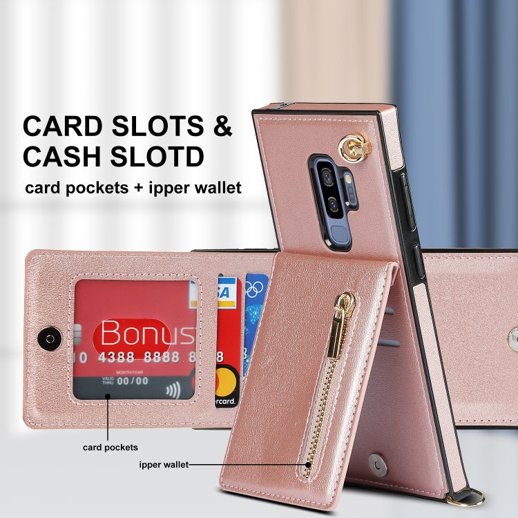 For Samsung Galaxy S9 Plus Cross-body Zipper Square TPU+PU Back Cover Case with Holder & Card Slots & Wallet & Strap