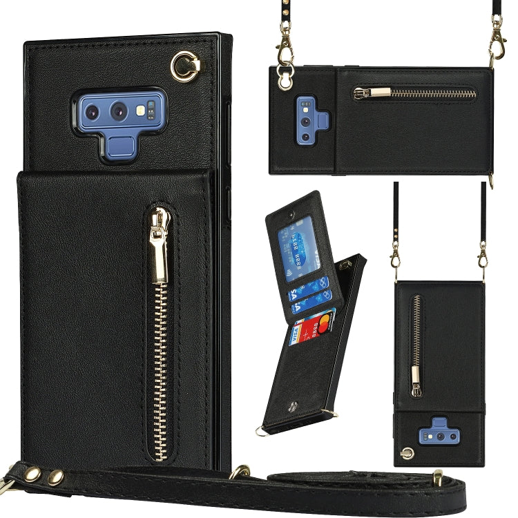 For Samsung Galaxy Note9 Cross-body Zipper Square TPU+PU Back Cover Case with Holder & Card Slots & Wallet & Strap