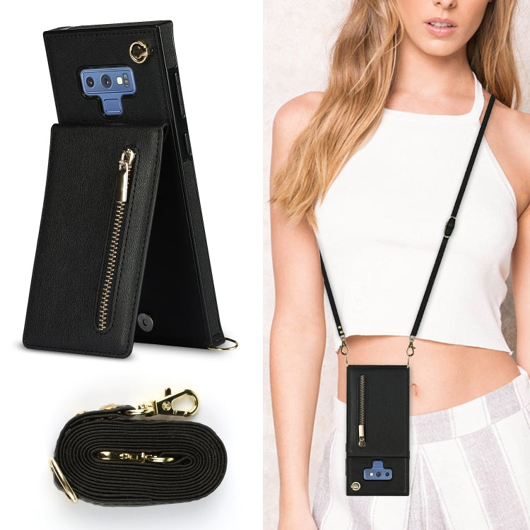 For Samsung Galaxy Note9 Cross-body Zipper Square TPU+PU Back Cover Case with Holder & Card Slots & Wallet & Strap