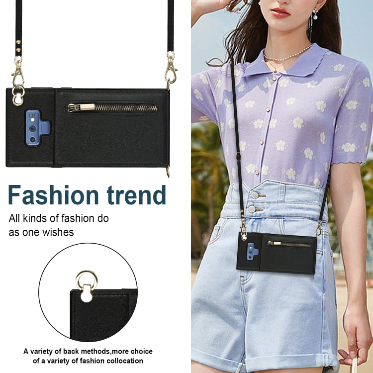 For Samsung Galaxy Note9 Cross-body Zipper Square TPU+PU Back Cover Case with Holder & Card Slots & Wallet & Strap