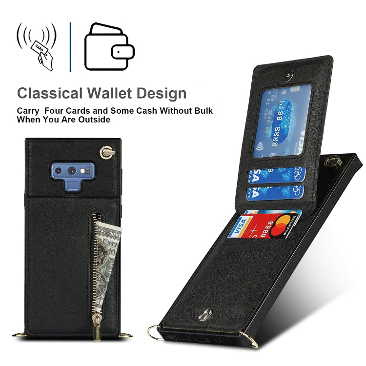 For Samsung Galaxy Note9 Cross-body Zipper Square TPU+PU Back Cover Case with Holder & Card Slots & Wallet & Strap