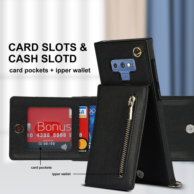 For Samsung Galaxy Note9 Cross-body Zipper Square TPU+PU Back Cover Case with Holder & Card Slots & Wallet & Strap