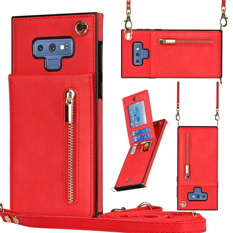 For Samsung Galaxy Note9 Cross-body Zipper Square TPU+PU Back Cover Case with Holder & Card Slots & Wallet & Strap