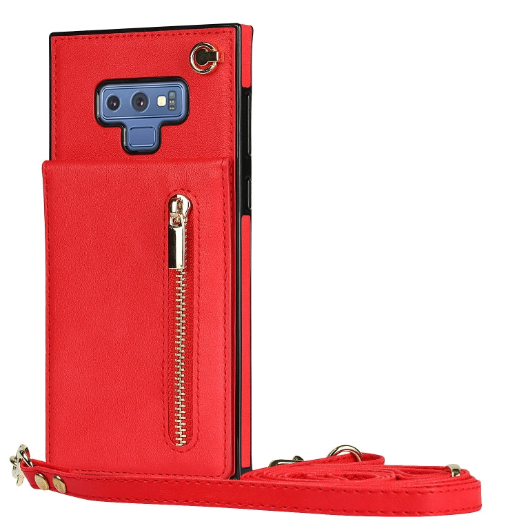 For Samsung Galaxy Note9 Cross-body Zipper Square TPU+PU Back Cover Case with Holder & Card Slots & Wallet & Strap
