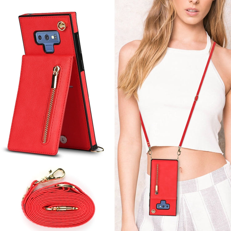 For Samsung Galaxy Note9 Cross-body Zipper Square TPU+PU Back Cover Case with Holder & Card Slots & Wallet & Strap