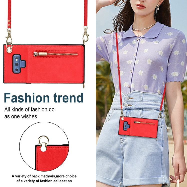For Samsung Galaxy Note9 Cross-body Zipper Square TPU+PU Back Cover Case with Holder & Card Slots & Wallet & Strap