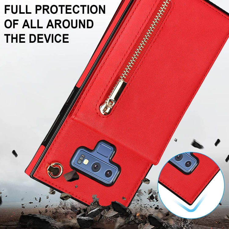 For Samsung Galaxy Note9 Cross-body Zipper Square TPU+PU Back Cover Case with Holder & Card Slots & Wallet & Strap